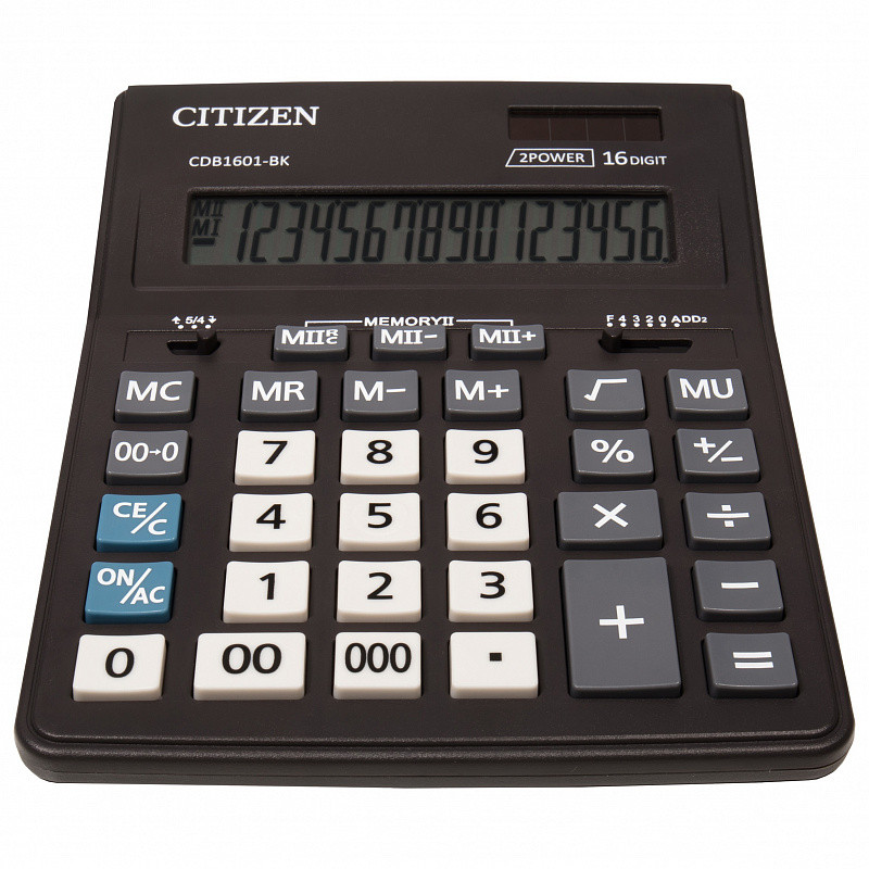 Калькулятор настольн BUSINESSLINE,16 разр., дв. питание, 2 памяти, черный корпус, разм.200*157*35 мм(работаем - фото 1 - id-p113245414