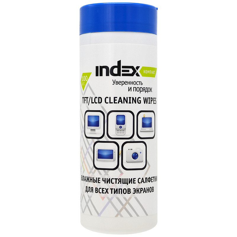Салфетки влажные чистящие INDEX Компакт, для мониторов, 100шт, экономичная упаковка, арт. - фото 1 - id-p113245418