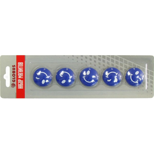 Набор магнитов "Смайлики" 30 мм, 5 шт., синие МЦС30С(работаем с юр лицами и ИП) - фото 1 - id-p113245720