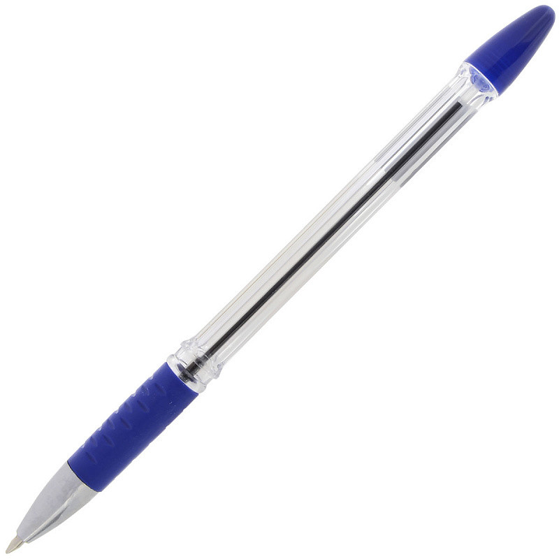 Ручка шариковая, прозрачный корпус, резиновый упор, синяя, 0,7 мм, арт. SBP106/BU(работаем с юр лицами и ИП)