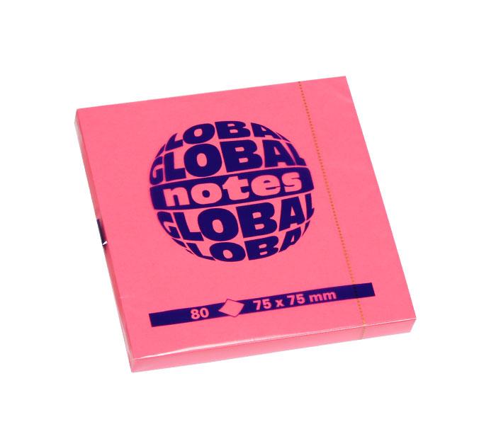 Бумага для заметок GLOBAL NOTES 75 х 75 мм, 80л, цвет розовый неон(работаем с юр лицами и ИП) - фото 1 - id-p113247091