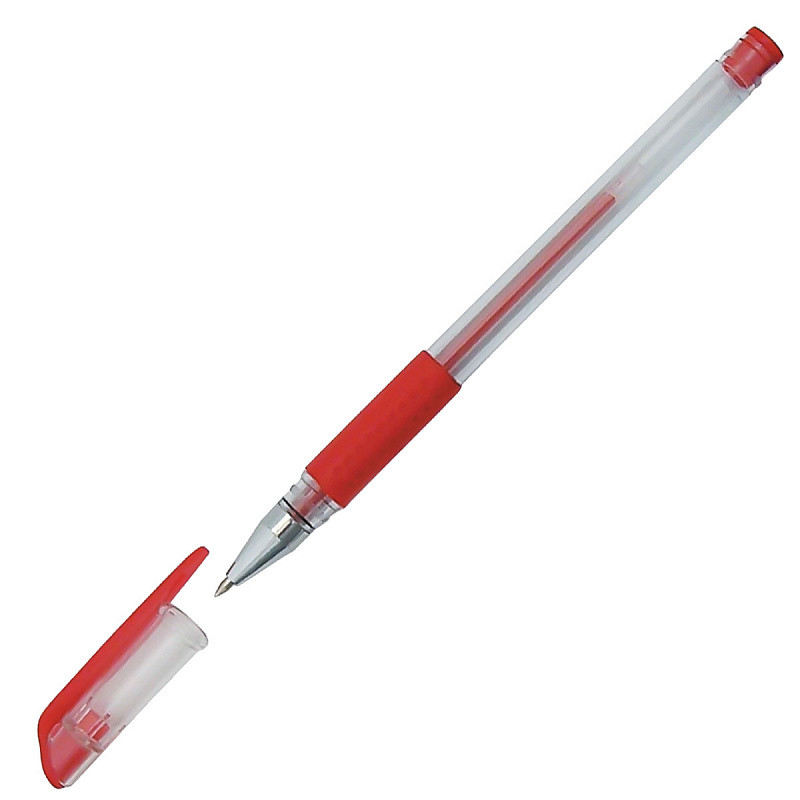 Ручка гелевая, 0,5 мм, резиновый упор, цвет красный(работаем с юр лицами и ИП) - фото 1 - id-p113247346