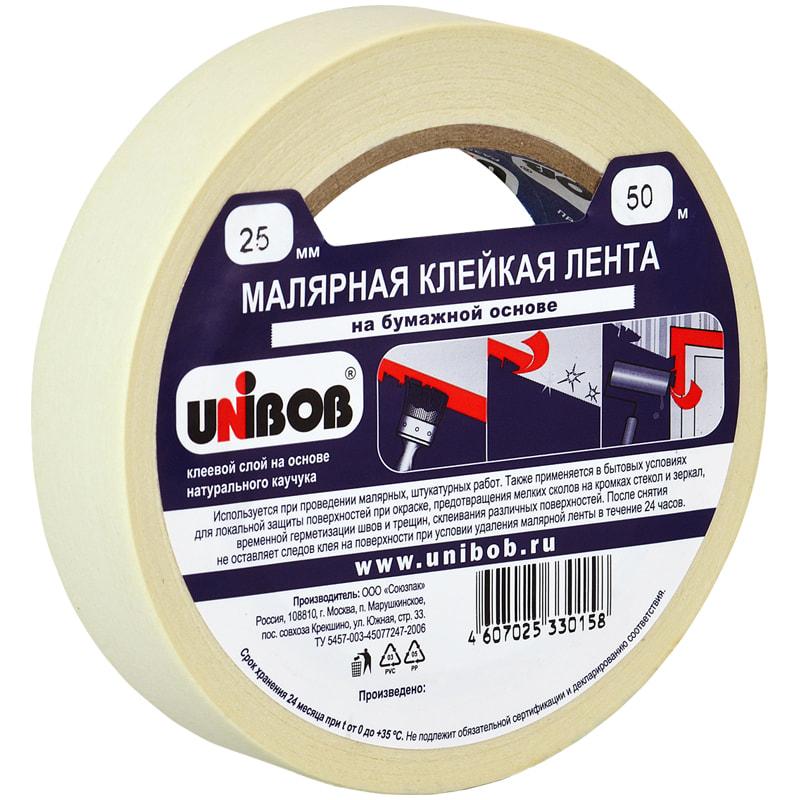 Клейкая лента малярная Unibob 25мм*50м, инд. упаковка, арт. 28135(работаем с юр лицами и ИП) - фото 1 - id-p113247580