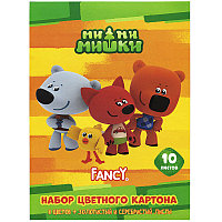 Набор цветного картона FANCY Пушистики ф. А4, 10цв., 10л (8цв.+зол и сереб), 2 дизайна, арт.