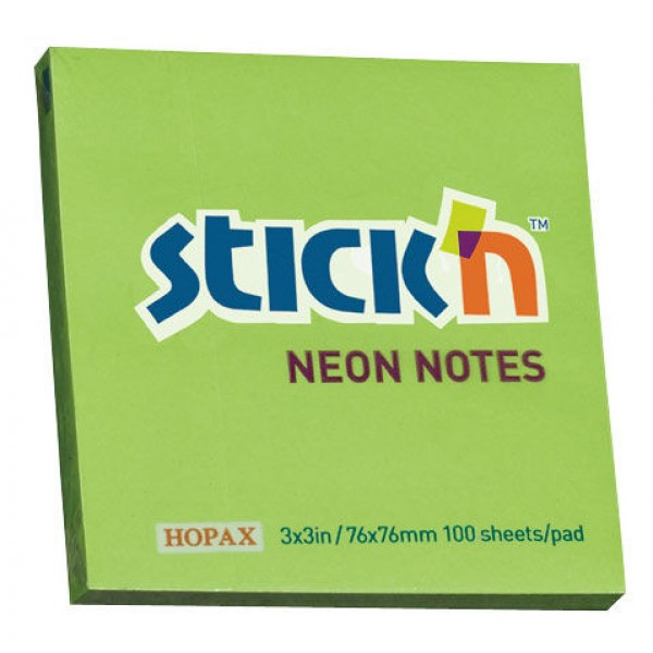 Блок самоклеящийся бумажный Stick`n ECO 21167 76x76мм 100лист. 70г/м2 неон зеленый(работаем с юр лицами и ИП) - фото 1 - id-p113247997