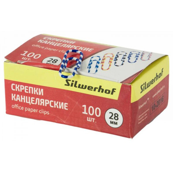 Скрепки Silwerhof 492020 пластиковая оболочка 28мм ассорти (упак.:100шт) картонная коробка(работаем с юр - фото 1 - id-p113333461