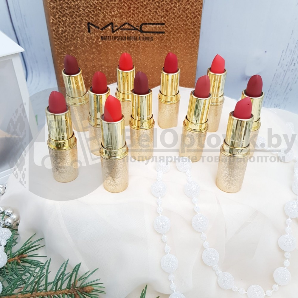 Набор помад в подарочной упаковке MAC matte lipstick rouge a levres Gold (12 матовых оттенков по 3 g) - фото 5 - id-p113251504