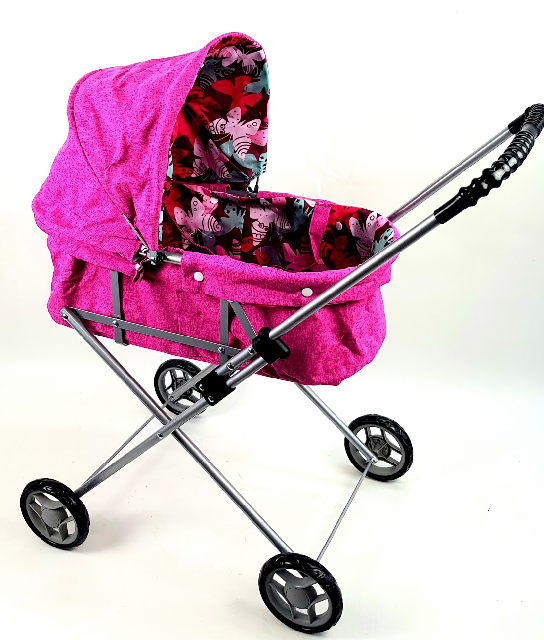 Детская коляска для кукол Melogo, розовая с бабочками, арт.9308-6