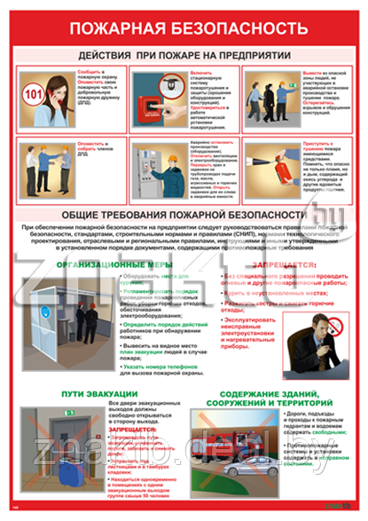 Плакат информационный Плакат А4 Действия при пожаре и требования - фото 1 - id-p113467862