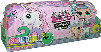 Капсула с ручкой LOL Hairspray ultra hold Unicorn, свет и музыка, (аналог)