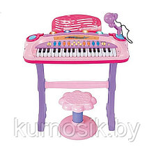 Синтезатор (пианино) детский со стульчиком, микрофоном и USB-кабелем розовый 6617
