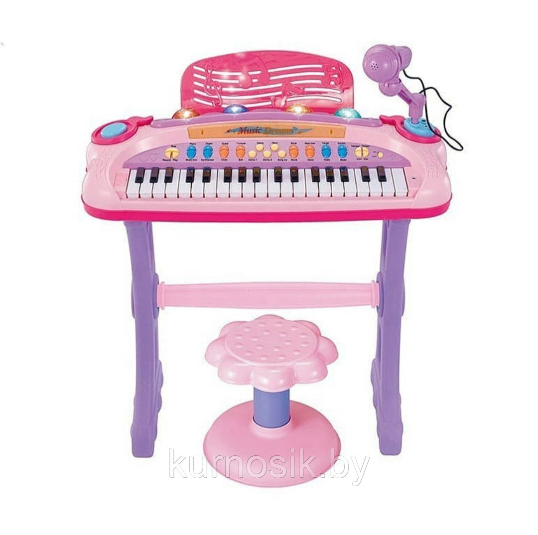 Синтезатор (пианино) детский со стульчиком, микрофоном и USB-кабелем розовый 6617 - фото 1 - id-p113529360