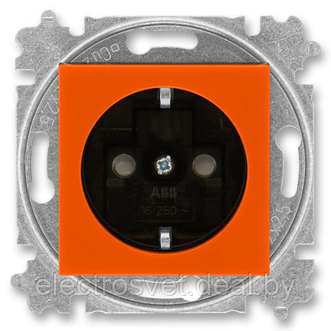 Розетка Levit ABB с заземлением, со шторками оранжевый / дымчатый чёрный - фото 1 - id-p113559669