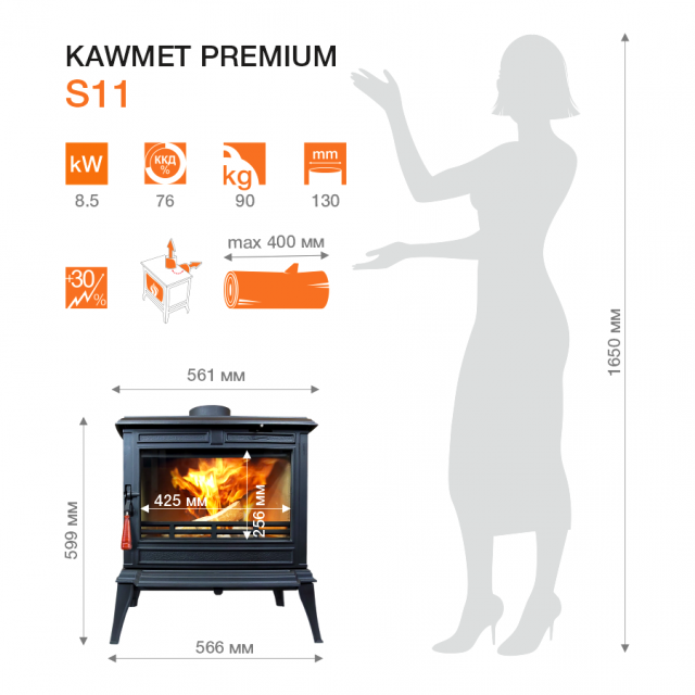 Чугунная печь Kawmet Premium S11 8,5 кВт - фото 2 - id-p113562163