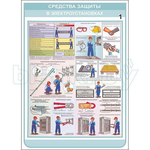 Плакат средства защиты в электроустановках