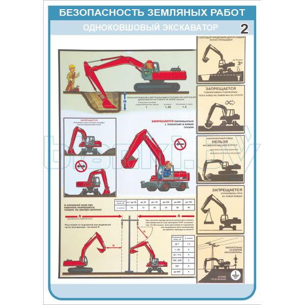 Плакат Безопасность земляных работ - Одноковшовый экскаватор