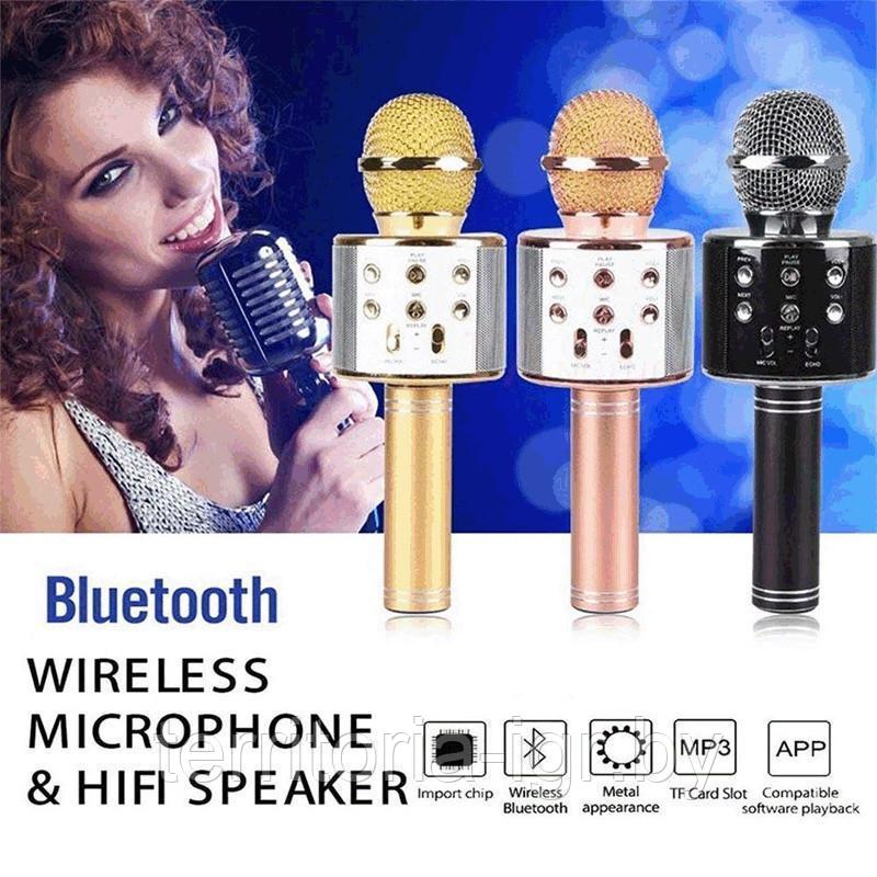 Караоке-микрофон Bluetooth WS-858 Оригинал Розовое Золото Wster - фото 1 - id-p113564481