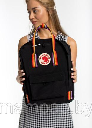 Рюкзак KANKEN(КАНКЕН) Fjallraven Classic Черный с радужными ручками - фото 4 - id-p113584885