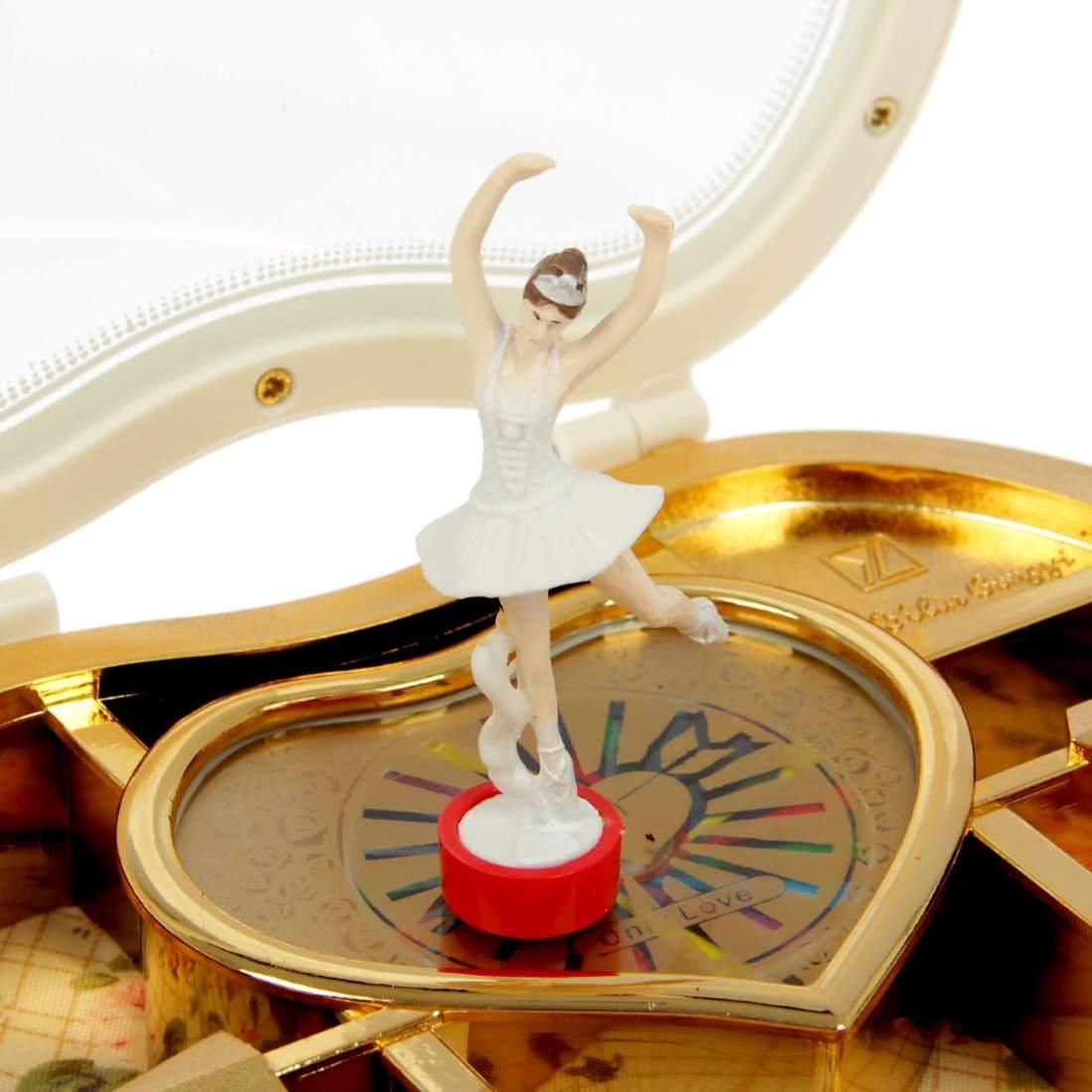 Музыкальная шкатулка с танцующей балериной Сердце белое механическая - фото 4 - id-p113603209