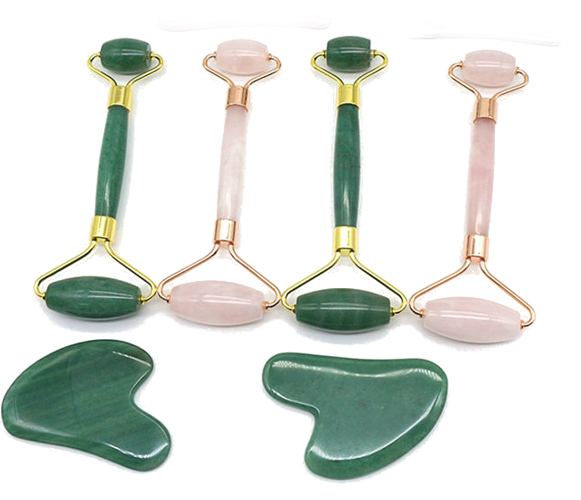 Скребок + ролик для массажа Гуаша нефритовый (Набор 2 в 1) Цвет зеленый в подарочной коробке - фото 8 - id-p113607788