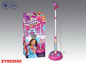 Музыкальный Микрофон "SUPER STAR" на стойке, высота до 105 см, розовый, арт.66136