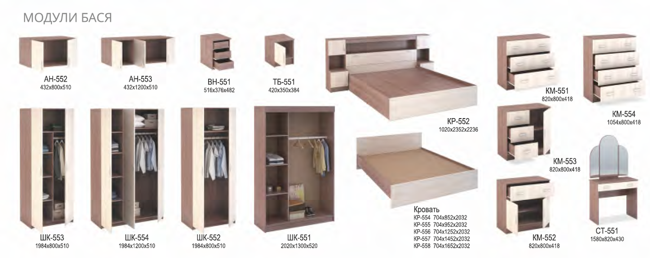 Модульная спальня Бася (2 варианта цвета) Сурская мебельная фабрика, фото 4