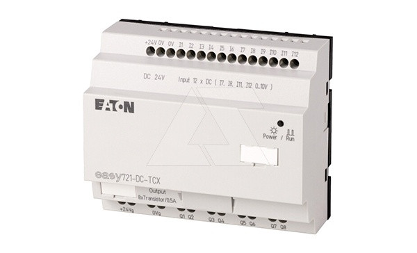 Программируемый логический контроллер EASY721-DC-TCX, 24VDC, 12(4 аналог.)вх., 8 транз.вых., таймер - фото 1 - id-p113736135