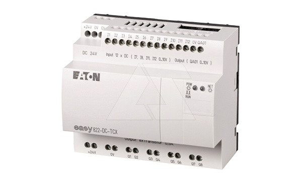 Программируемый логический контроллер EASY822-DC-TCX, 24VDC, 12(4 аналог.)вх., 8(1 аналог.)транз.вых., таймер - фото 1 - id-p113736143