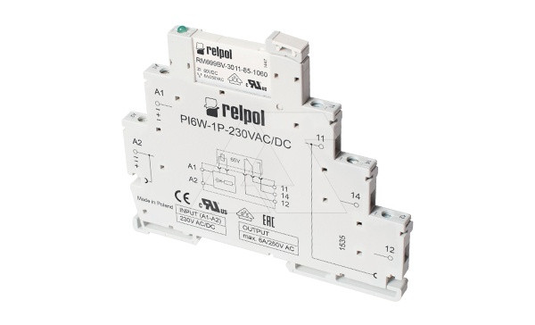 Реле интерфейсное PI6-1P-230VAC/DC, 1CO, 6A(250VAC), 230VAC/DC, LED, моноблок, W=6.2mm - фото 1 - id-p113736330