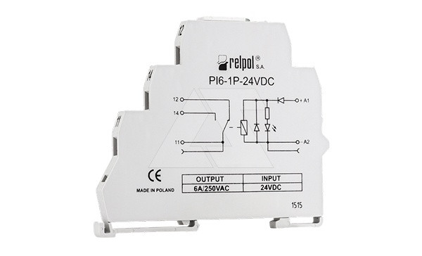 Реле интерфейсное PI6-1P-24VDC, 1CO, 6A(250VAC), 24VDC, LED, моноблок, W=6.2mm - фото 1 - id-p113736332