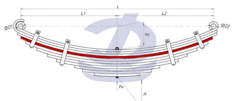 Hyundai-540 4 лист рессоры задней аналог 100*14*1380 с ц/о