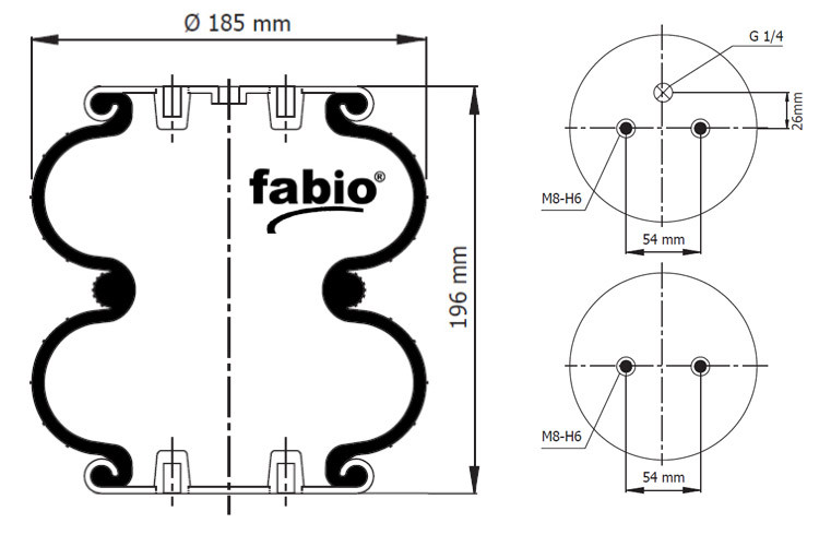 Пневморессора (тип 2D 180) двух секционная 2D-180 FABIO - фото 1 - id-p113943117