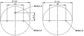 Пневморессора (тип 2DC/FD 220-3) двух секционная 912B220 (верх 2отв.M10х1,5 штуц.M12х1,5 Н:2отв. М