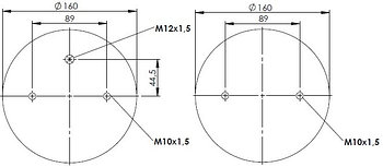 Пневморессора (тип 2DC/FD 220-3) двух секционная WBR 2RC-220-3K (верх 2отв.M10х1,5 штуц.M12х1,5 Н: