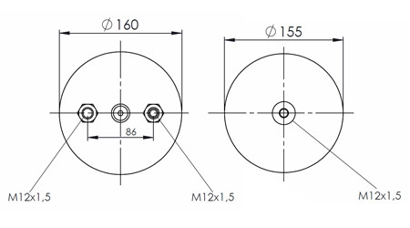 Пневморессора (112) со стаканом WBR 0112-K (верх шп. М12х1,5 шп-штуц. М12х1,5. низ М12х1,5)