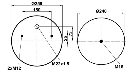 Пневморессора (4022) со стаканом WBR 04022-5KPP ( верх 2шп.М12.штуц. М22х1,5.низ 1шп.штуц. М16)