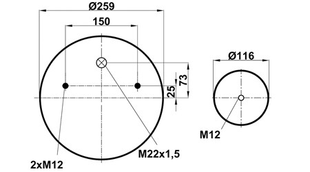 Пневморессора (4022) без стакана 90402202 (верх 2шп. М12, штуц.М22х1,5. низ отв М12)