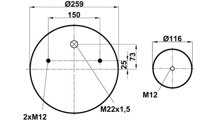 Пневморессора (4157) без стакана 90415704 (верх 2шп. М12, отв-штуц. М22х1,5. низ М12)