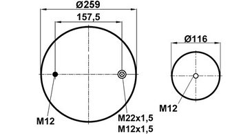 Пневморессора (4157) без стакана 90415705 (верх шп М12, штуц М22х1,5/М12х1,5. низ отв М12)