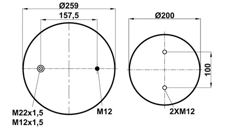 Пневморессора (4157) со стаканом 904157KPP09 (верх шп.M12 шп-штуц.M22х1,5/M12х1,5 низ. 2о