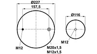 Пневморессора (4159) без стакана 90415905 (верх шп. M12. шп-штуц. M12х1,5М20х1,5.низ 1отв.M12. d116)