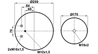 Пневморессора (4882) со стаканом WBR 04882-5K (верх 2штуц.M16х1,5 смещ.84,1шп.M12х1,5 низ отв М18х2)