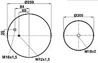 Пневморессора (4884) со стаканом WBR 04884-6K (верх 1шп.M12х1,5 штуц.M16х1,5 смещ.35. низ М18х2)