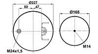 Пневморессора (6418) со стаканом 906418K (верх шп-штуц.M24х1,5/16х1,5 смещ.80+кроншт.4отв.низ.M14)