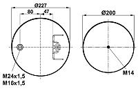 Пневморессора (7804) со стаканом WBR 07804-K (верх шп.-штуц.M24х1,5/М24х1,5 с кронштейном. Низ М14)