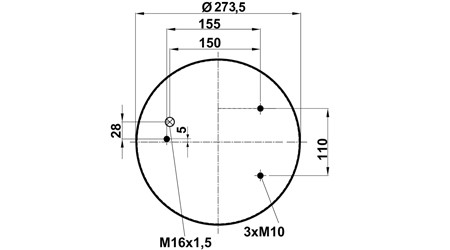 Пневморессора (836) без стакана 90836 (верх 3шп.M10,штуц.M16х1,5 смещ.28 низ D150.8) - фото 1 - id-p113943197