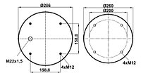Пневморессора (813) со стаканом WBR 0813-K (верх 4шп.M12.штуц.M22х1,5. низ.4отв.M12)