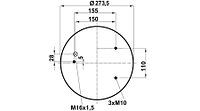 Пневморессора (836) без стакана WBR 0836-M (верх 3шп.M10,штуц.M16х1,5 смещ.28 низ D150.8)