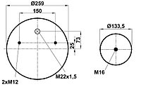 Пневморессора (941) без стакана WBR 0941-M (верх 2шп.M12смещ.25. отв-штуц.M22х1,5. низ 1шп.M16)
