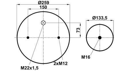 Пневморессора (4961) без стакана 344961-2S (верх 2 шп. М12, штуц. М22х1,5. низ М16) - фото 1 - id-p113943284